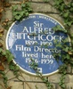 Hitchcock's blue plaque - Photograph of Hitchcock's blue plaque at 153 Cromwell Road, London.