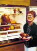 Alma Reville (1974) - Photograph of Alma Reville at her Bel Air home, taken by photographer Philippe Halsman. The head in the Revco Gourmet fridge is the one used on the dummy of Hitchcock in the trailer of ''Frenzy''.