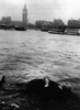 Frenzy (1972) - photograph - Photograph of Alfred Hitchcock (or rather, a dummy of Hitchcock) floating down the River Thames, used for the ''Frenzy'' trailer.