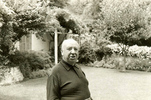 Alfred Hitchcock at his Scotts Valley home - Alfred Hitchcock relaxing in the garden of his house in Scotts Valley, California.