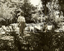 Scotts Valley - Photograph of the Hitchcock family relaxing in the garden of their house in Scotts Valley. (L-R: Alfred, Alma, Patricia and unidentified man)