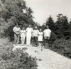 Scotts Valley - Photograph of Joseph O'Connell, Patricia Hitchcock, Robert Cummings, Alfred Hitchcock, Alma Hitchcock, and an unidentified man, taken in Scotts Valley.