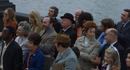 Frenzy (1972) - film frame - Film frame from ''Frenzy'' (1972) showing Hitchcock's cameo as a man in a bowler hat in the crowd.