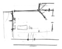 Vertigo (1958) - production drawing - Production sketch of the layout of Scottie's apartment by Alfred Hitchcock for ''Vertigo''.