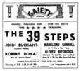 THE 39 STEPS (1935) - ADVERT - Newspaper advert for ''The 39 Steps'' from the Hastings and St Leonards Observer (23/Nov/1935).