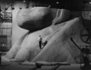 North by Northwest (1959) - on set - Photograph showing the scale of the Mount Rushmore set from ''North by Northwest'' (1959).