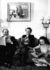 Alfred Hitchcock (1941) - Photograph of Alfred Hitchcock, Alma Reville and daughter Patricia Hitchcock, likely taken in late 1941. Alma is reading a copy of ''Solitaire''.