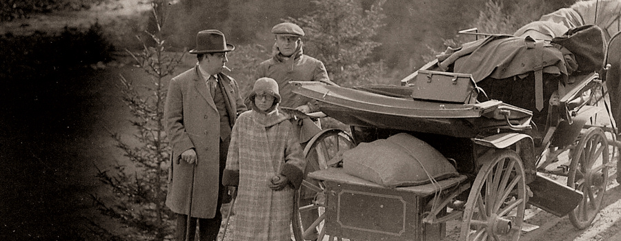 Location filming for "The Mountain Eagle" - Alfred Hitchcock, Alma Reville and unknown man (possibly actor Malcolm Keen)