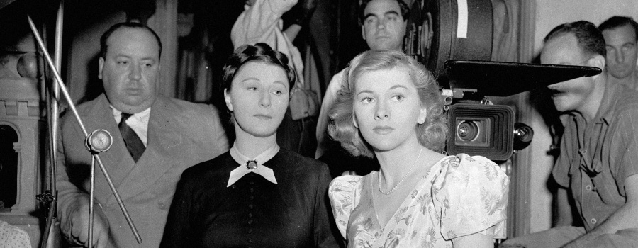 Hitchcock, Judith Anderson and Joan Fontaine on the set of "Rebecca"