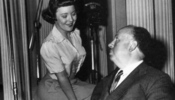 Strangers on a Train (1951) - on set - On set photograph of Alfred Hitchcock and Patricia Hitchcock (Strangers on a Train (1951)).