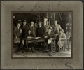 The Bonnie Brier Bush (1921) - photograph - Signed photograph of the cast and crew of ''The Bonnie Brier Bush''. Seated (L-R) are Alma Reville, Donald Crisp and Mary Glynne. Standing (L-R) are unknown, Hal Young, Claude McDonnell, unknown, unknown and Claude H. Mitchell.