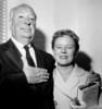 Alfred and Alma Hitchcock (1960) - Photograph of Alfred Hitchcock and Alma Reville taken in Paris in May 1960. The couple were en route to the Cannes Film Festival during their worldwide tour to promote ''Psycho''.