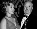 Alfred Hitchcock (1958) - Photograph of Zsa Zsa Gabor and Alfred Hitchcock at the 1958 Golden Globe Awards, taken by Bernie Abramson.