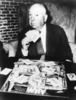 Alfred Hitchcock (1961) - Photograph of Alfred Hitchcock playing the ''Alfred Hitchcock Presents: Why'' board game, taken in Munich, Germany, in May 1961.