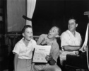 The Man Who Knew Too Much (1956) - on set - Photograph of Christopher Olsen practising ''Que Sera, Sera'' with Jay Livingston and Ray Evans.