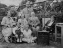 Alfred Hitchcock and family - Family photograph taken in the early 1930s and reproduced in ''Hitchcock: Piece by Piece''. L-R: Emma Jane Hitchcock, unknown man, Patricia Hitchcock, Alma Reville, Ellen Marcella Lee (next to Patricia), Alfred Hitchcock, unknown man and woman. The elderly man is not Alma's father, Matthew Edward Reville, as he died in May 1928. The unknown woman is captioned as being Hitch's sister Ellen Kathleen, but the woman does not resemble descriptions of her.
