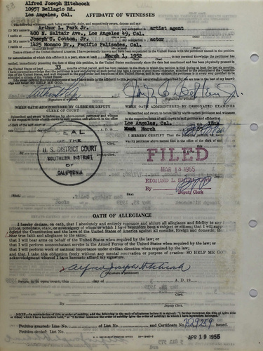 American Citizenship Papers for Alfred Hitchcock [2]